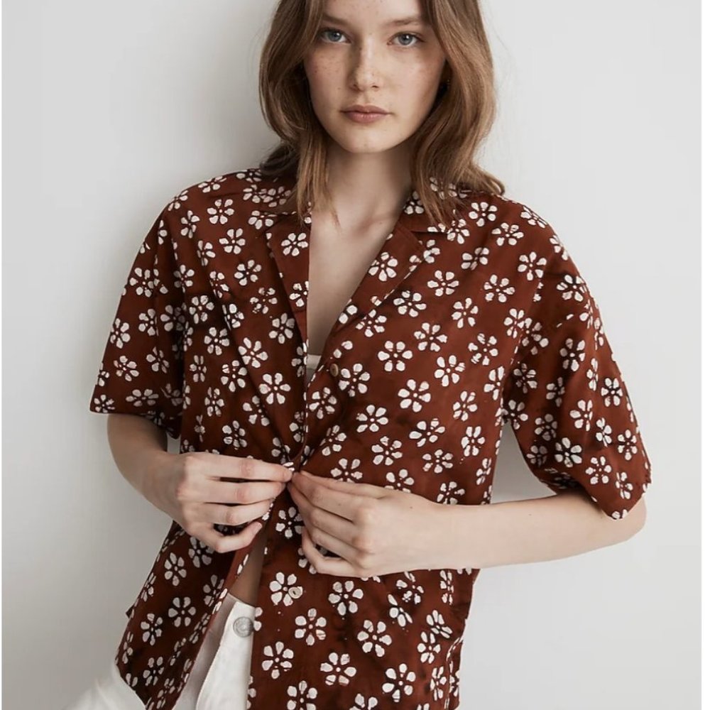 Madewell Floral Block Print Camp Shirt, NWT Sz Small